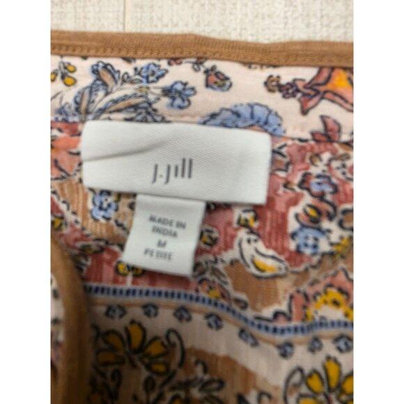 J. Jill Floral Print Boho Blouse Womens Size M Cotton Blend Henley Floral - Picture 6 of 7